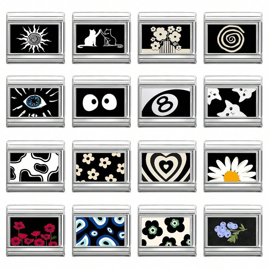 1件DIY照片模块化手链，饰有心形花朵元素，适合作为派对礼物送给朋友/情侣，适用于圣诞节、新年、万圣节、情人节等场合。设计精美，采用不锈钢材质，兼具实用性和时尚感，优雅的黑色风格，营造圣诞氛围，可用于圣诞装饰、派对穿搭、圣诞礼物、圣诞家居装饰、复古夏季风格、优雅服饰、万圣节配饰，也适合所有季节、学校、晚会、毕业典礼等场合佩戴。 - M293301 - 查看 1