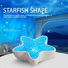 مصباح إسقاط نجمة البحر، ضوء ليلي رومانسي بموجات المياه المتموجة، جهاز إسقاط موجات البحر، إضاءة محيطة ب- 7 ألوان، مصباح طاولة بنجمة البحر لديكور المنزل وغرفة النوم