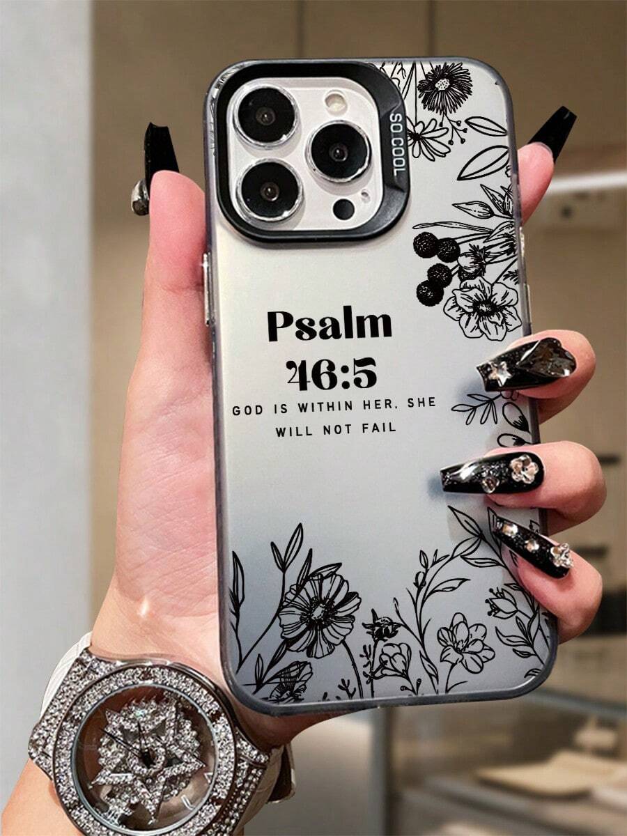 1PC Psalm 46:5 Scripture Clear IMD Protective Painted Phone Case For IPhone 17 Pro Max 17 Pro 16 Pro Max 15 Pro Max 14 Pro Max 13 Pro Max 12 Pro 11 Pro Inspirational Christian Gift With Colorful Laser Back Religious Phone Case Fall Decor - Silver - View 1