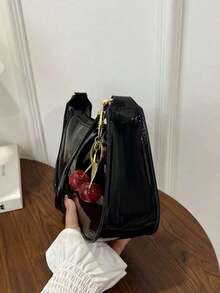 Solid Color Minimalist Zipper Shoulder Bag, Fashionable Crescent-Shaped Bag, Zipper Shoulder Bag, Faux Leather Solid Color Wallet, Burgundy Color Clutch Bag New Year, Fashionable Burgundy Clutch Bag, Small Bag - 黑色 3 - 查看 7