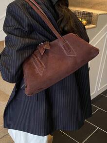 2025 New Retro Niche Design Asymmetrical Geometric Suede Handbag, Large Capacity Commuter Versatile Shoulder Underarm Bag, Fashionable And Tote