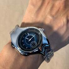 1 件男士复古千禧复古小众扭曲不对称腕表，高品质时尚防水男士石英表 - 彩色 - 查看 13