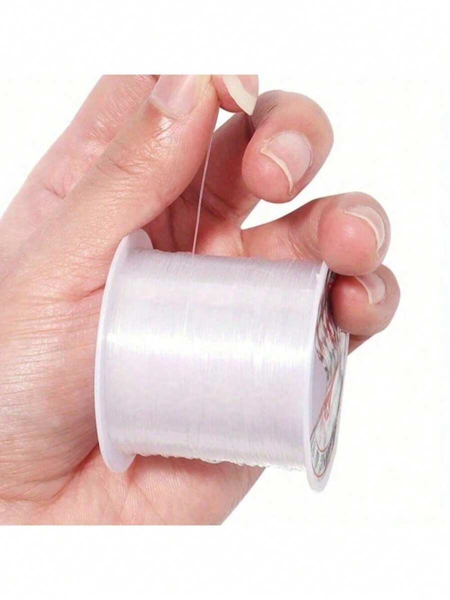 1 Roll Non-Elastic Beaded Transparent Thread Thin Invisible Crystal Rope For DIY Hand-Wearing Weaving Ring Fishing Line Bracelet Necklace Jewelry Making Supplies - White - View 1