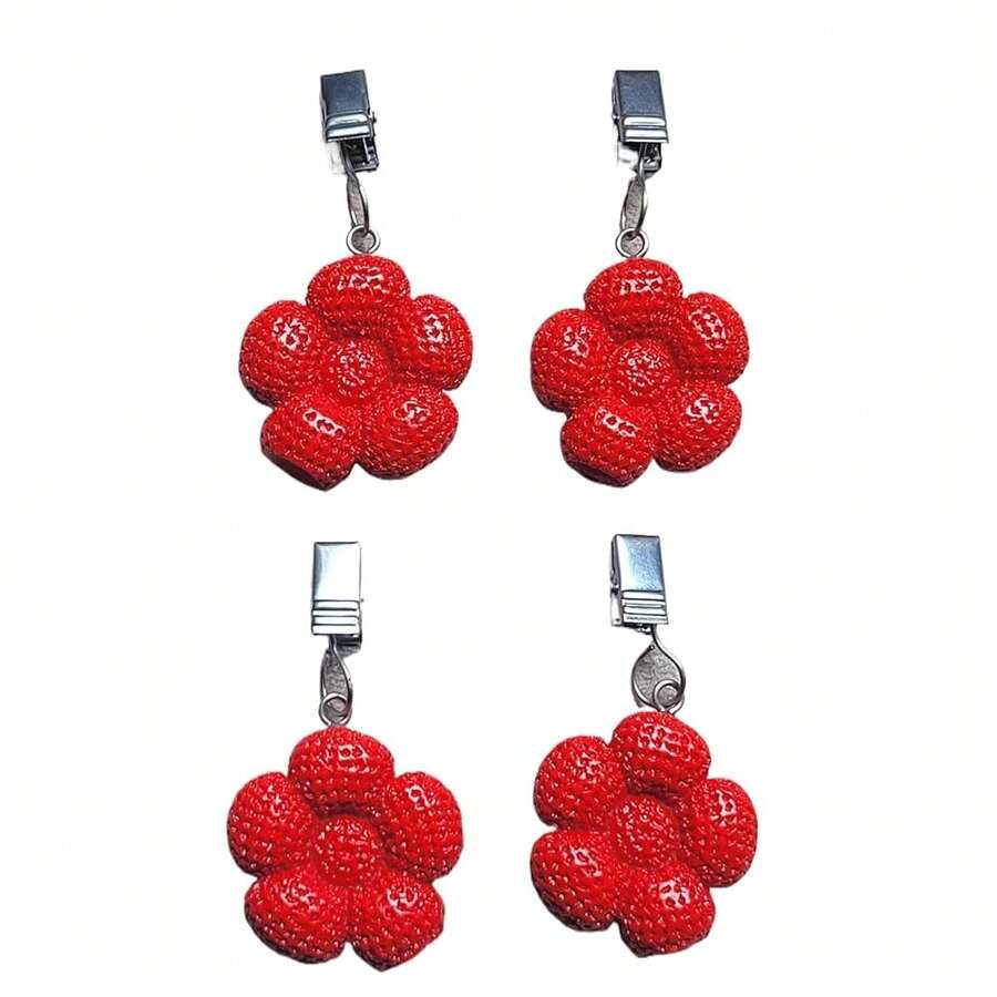 Home Set Of 4 Red Flower Resin Tablecloth Weights Clips Red Flower Handicraft Tablecloth Clips Pack Of 4{"Color_name":"RedFlower"} - Multicolor12 - View 1