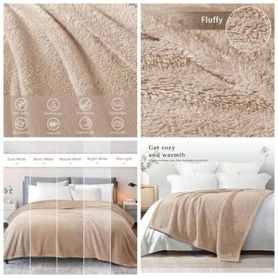 Soft Fleece Throw Blanket Sofa, Soft Velvet Plush Blanket Bed, Fuzzy Cozy And Warm All Seasons, 127x152, Beige