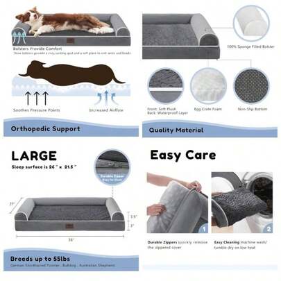 Dog Bed Large Dog Beds Orthopedic Dogs Beds Large Pet Sofa Bed Couch Dods Cats Washable Waterproof Cover, Foam, 106x76x19