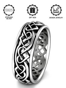 1pc S925 Sterling Silver Celtic Knot Heart Wrapped Ring, S925 Silver Braided Ring, Couple's Talisman For Valentine's Day, Casual & Commute Wear Niche Accessory