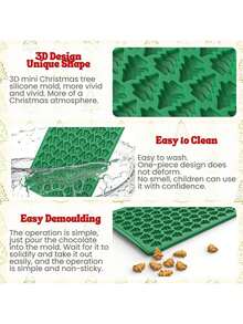 1 pieza, Molde de silicona con forma de árbol de Navidad, color verde, para hornear chocolate, caramelos, cubitos de hielo, postres caseros, para Navidad, fiestas festivas, hornear en casa. - Multicolor - Ver 3