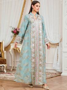 SISKAKIA Đầm dệt họa tiết lá cây sang trọng, đính sequin và thêu ghép mảnh, thích hợp cho kỳ nghỉ, đi học, công sở, hẹn hò, mọi mùa xuân. - màu xanh lá - Xem 6