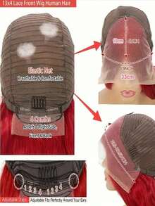 Red 250 Density 13x4 HD Transparent Lace Front Wigs Human Hair Straight Glueless Wigs Human Hair Put On And Go Wig For Women Brazilian Remy Red Colored Bone Straight Lace Frontal Wigs Human Hair With Baby Hair - 紅色 - 查看 5