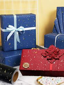 1 pieza Papel de regalo premium con un patrón de cielo estrellado hecho de película dorada. Perfecto para bodas, San Valentín, envoltura de regalos de cumpleaños, y también para hacer sus propios ramos. Disponible en rojo, azul y negro. - 1 pieza - Ver 5