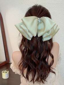 1Pcs/Luxury Feeling~Pearl Big Bow Hairpin Female Back Of The Head Hairpin Hair Ornament Head Ornament Single Spring Clip Hairpin - màu xanh lá - Xem 7