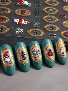 2pcs Frame Halloween 5D Nail Art Stickers Ladybug Spider Butterfly Ant Animal Relief Nail Pattern Hand Holding Heart Skull Horror Halloween Nail Art Decoration Self-Adhesive Nail Stickers DIY - 彩色 - 查看 4