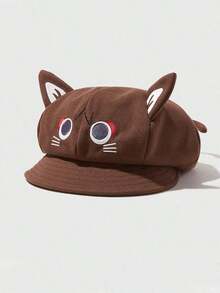 1pc Women's Brown Teddy Cloud-Like Beret Cap Newsboy Hat, Versatile & Warm Autumn/Winter, Suitable Daily Use Autumn Accessories - 紅色 - 查看 4