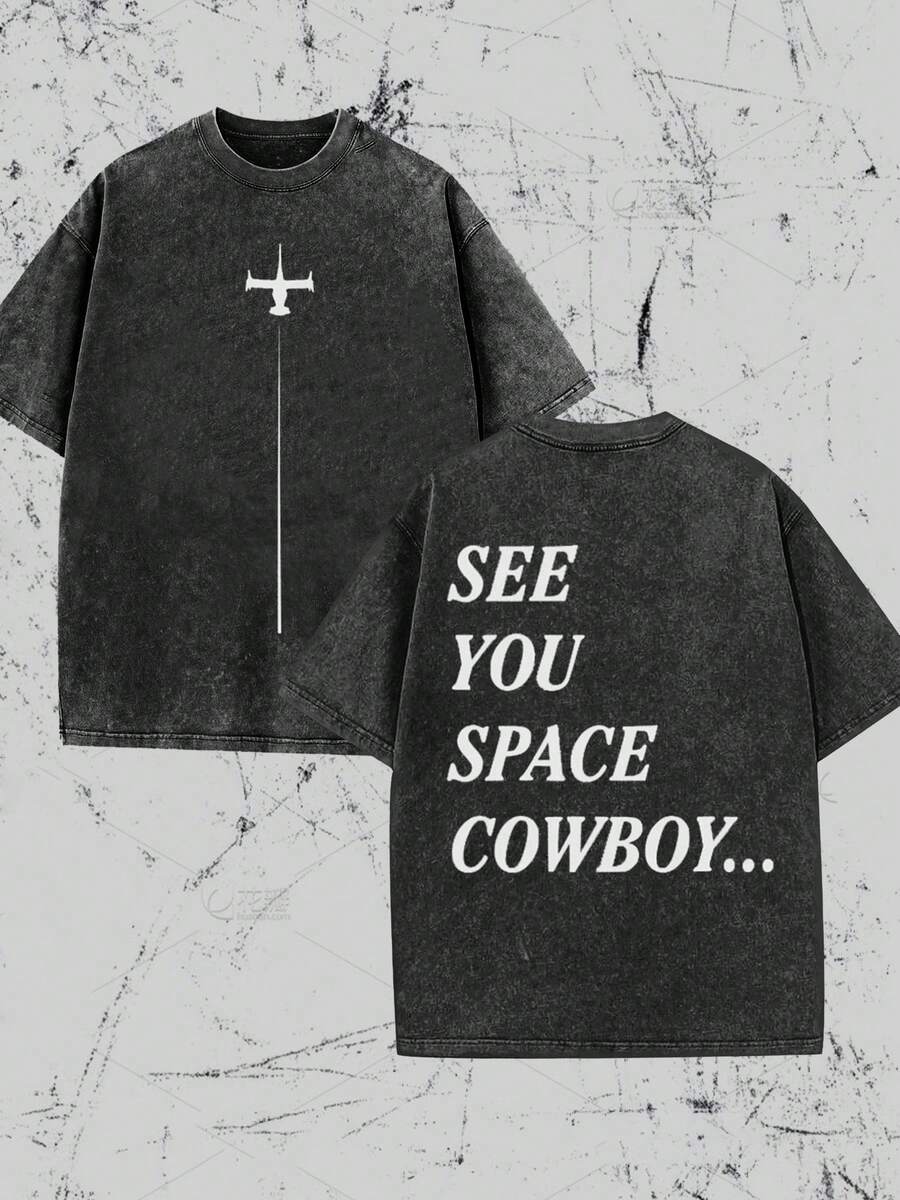 SEE YOU SPACE COWBOY.../Space Cowboy, Swordfish II Pattern T-Shirt, Science Fiction Printed T-Shirt, Western Cowboy Spirit, Retro Vintage Style T-Shirt..…. Retro Loose T-Shirt, Men's Casual Style T-Shirt, Machine Washable And Washable Old T-Shirt; Cool Design Pattern T-Shirt, Durable And Comfortable Fabric, Street Fashion Sense, A Must-Have For Street Style Enthusiasts, Top-Level Sportswear, Suitable For Daily Commuting, Dating, Leisure Matching, Suitable For Holiday Gift Giving, The First Choice For Gift Giving. - 黑色 - 查看 1