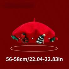 1 szt. Czerwony beret na Boże Narodzenie, uniwersalny kapelusz fotografa, trójwymiarowy dekoracyjny kapelusz świąteczny w kształcie choinki, zapewniający pełną świąteczną atmosferę na Boże Narodzenie, Walentynki i Nowy Rok.