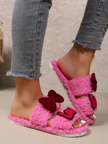 shensongni Dép đi trong nhà bằng vải lông cừu dành cho nữ - Dép nơ đen, Dép dễ thương, Dép thời trang, Dép đế mỏng EVA, Dép nhẹ, Dép đế mềm, Dép êm ái, Thích hợp cho sàn gỗ, phòng ngủ, trong nhà, sân vườn, văn phòng, khách sạn, thảm, họa tiết hoạt hình, vải lông cừu, căn hộ, Thích hợp cho nữ vào mùa thu và mùa đông, Halloween, Giáng sinh - Hồng - Xem 5