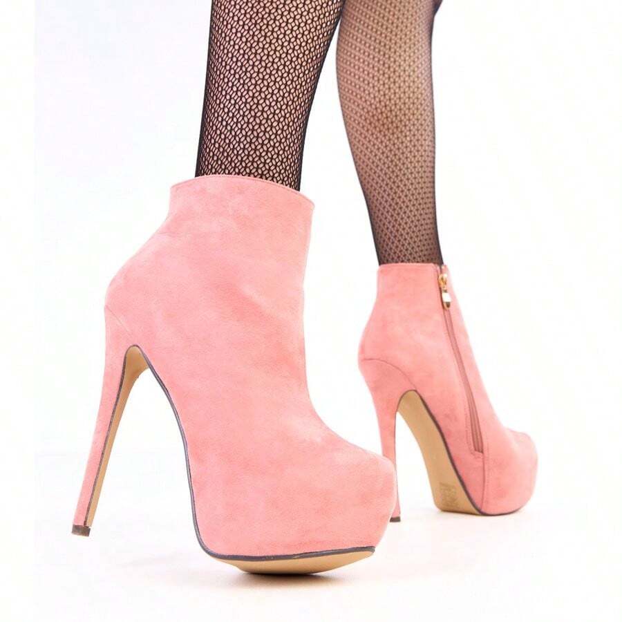 Pink Suede Platform Stiletto Ankle Boots Riley - Pink - View 1