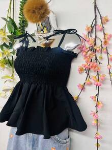T109Crop Top With Straps And Ruffles - Negro - Ver 6