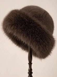 Faux Fur Fashion Hat, New Fluffy Hat, Women's Winter Fluffy Hat, Thickened Bucket Hat Design, Suitable For Women's Autumn/Winter Warmth, Cute Fluffy Hat, Winter Outfit, Warm Headwear, Solid Color Cute Versatile Bucket Hat, Fluffy Mongolian Hat, Women's Autumn/Winter Warm Cute Fluffy Hat, Christmas Decor, Solid Color Fluffy Bucket Hat, Thickened Fluffy Warm Ear Protection Hat, Suitable For Daily Outings - Multicolor - View 18