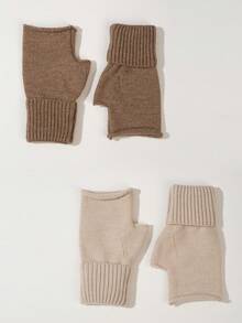 2 Paar einfarbige Acryl Fingerlose Handschuhe, modische Manschetten-Konvertible Fäustlinge für Dates, Schule, Alltag, Winter, geeignet für Büroarbeit von Frauen, einfach & vielseitig