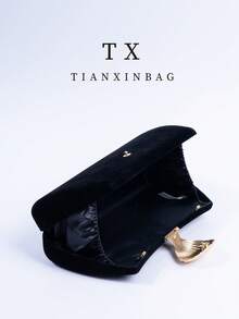 1pc Luxury Velvet Box-Shaped Party Handbag, Unique Scallop Shell Clasp Decor Evening Bag, Suitable For Banquet, Ball, Formal Dress Matching, Minimalist Square Formal Party Crossbody Bag, Tready Party Bag, Perfect For Party, Wedding, Prom, Gala/Banquet, Ideal Accessory For Women's Prom Dress, Prom Attire, Sequin Dress, Shiny Dress, Women's Elegant Dress. - Black - View 10