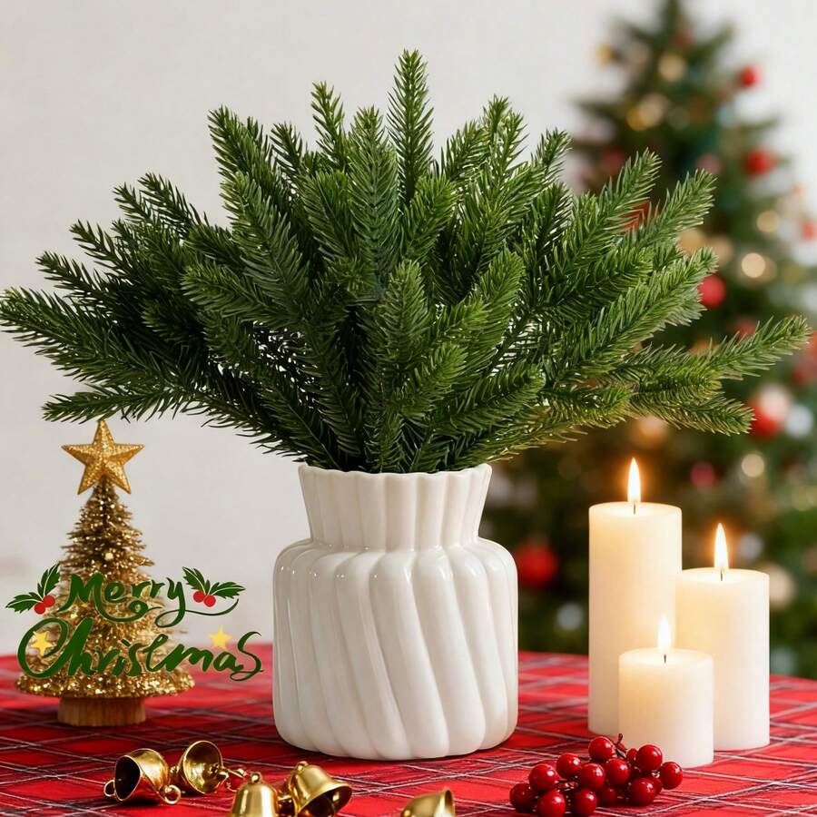 10/50/300 Stücke künstliche Kiefernzweige, DIY Zubehör für Kränze und Heim-/Gartendekoration, Tischdekoration, Tischgestecke, künstliche Blumen, Plastikblumen, Valentinstag, Geschenk, Blumenstrauß, Tischdekoration, Herbstdekoration, Herbstheim, Herbstheim-Dekoration, Künstliche Pflanze, Herbstdekoration, Schlafzimmerdekoration, Winterheimdekor, Weihnachtsdekoration - Grün - Übersicht 1