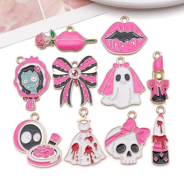 5/10 pièces Accessoires en émail rose d'Halloween Pendentif DIY Dragonne de téléphone Boucles d'oreilles Porte-clés Breloques Artisanat fait main