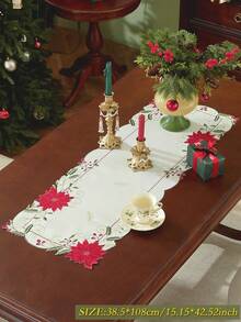 1pc Colorful Embroidered, Applique, Hollow Craft Christmas Table Runner, European Style Christmas Flower & Leaf Elements, 100% Polyester Fabric, Suitable For Christmas Decoration, Party, Holiday Atmosphere, Home Decor, Kitchen, Coffee Table, Cabinet, Round/Rectangular Placemats, Indoor/Outdoor, Party/Wedding Decorations, Multiple Sizes Available - Multicolor - View 20