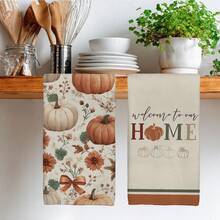 MEMNUN 2 Stücke Herbst Blumen Kürbis "Zuhause, süßes Zuhause" bedruckte Küchentücher, 15,75*23,62 Zoll (40*60cm), Mikrofaser weich und saugfähig, Küchendekor, Herbstdekoration, Heimdekoration, Koch-/Backtücher, maschinenwaschbar, geeignet für Esszimmer, Küche, Feiertage und Geschenke, Ganzjährig