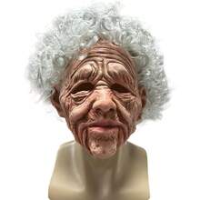 Kuberas Old Woman Mask Realistic Scary Granny Creepy Old Lady With Wrinkled Wig Halloween Cosplay Costume Props For Adults - 老婦人面具 - 查看 2