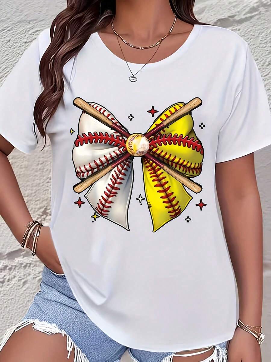 This Women's Sports Ball Print Top Features A Casual Crew Neckline And Short Sleeves. This Comfortable, Casual Tee Offers A Sporty, All-Season Look And Is Perfect For Female Athletes. It's Perfect For Birthdays, Holidays, Everyday Wear, Beach Vacations, And Casual Outings.