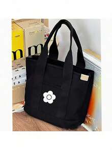 Women's Large-Capacity Handbags, Flower Garden Designs, Unique Features, Matching Work, Travel, Shopping, Elegant And Simple Black Everyday Bags, Modern Canvas Materials, Partitions, Matching Commuting, Official Office Japanese Weekend Travel