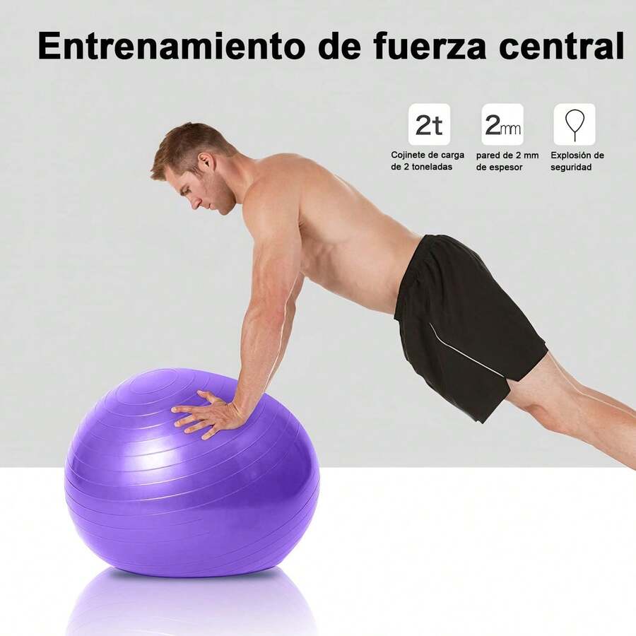 Wodoso Pelota de Pilates, Pelota de Yoga, Pelota para Ejercicio, 65cm, Silla de Pelota de Estabilidad Antiexplosión Resistente, para Embarazo, Fitness y Terapia Fisica, con Bomba de Aire (Morado) - 1 - Ver 1