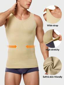 Men's Compression Shirt Slimming Body Shaper Vest Gym Workout Tank Top Sleeveless Abdomen Shapewear Gynecomastia Compression Shirts, Tummy Control Undershirts - Change In Seconds - Apricot - View 3