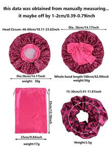 5Pcs Set Large Satin Bonnets With Scrunchies For Women, Elastic Wide Brimmed Leopard Hair Bonnet Long Elastic Tie Bonnet For Sleeping Braids Curly Hair 1PC Satin Bags 2pcs 2 PCs Scrunchies Hair Care Set Night Sleeping Travel Storage Bag Pink Brown Hot Pink Gift For Women