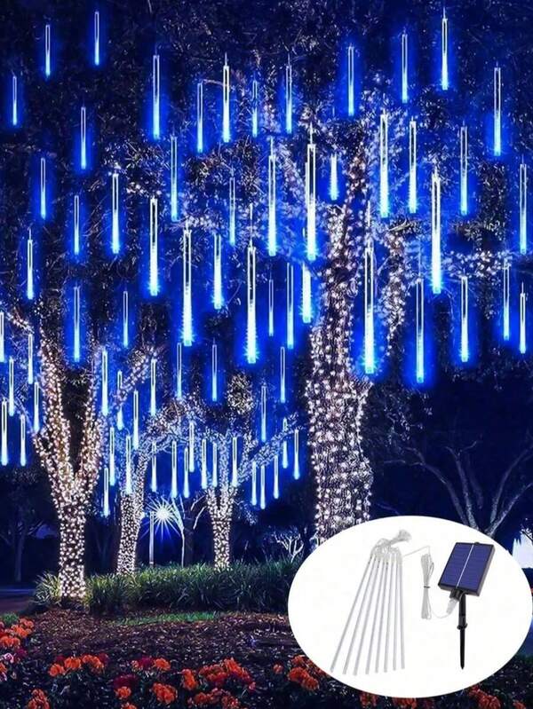1set/8pcs Solar Meteor Shower Outdoor Lights, Christmas Waterproof Fairy Lights, Holiday Atmosphere, Parties, And New Year Celebrations, Suitable For Winter Decoration, Christmas Tree Decoration, Christmas Scene Garden, Driveway, Corridor, Terrace, Fence, Path, Courtyard, Steps, A Wonderful Christmas Gift.
