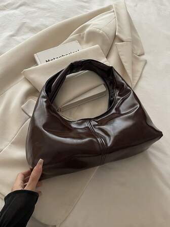 1 st quiltad tryckknappsknäppning PU enfärgad vintage mjuk läder dumpling axelväska, moderiktig lapptäcke underarmsväska, halvmåneformad oljevaxad läder stor kapacitet pendling casual tote handväska, lämplig för kontor, affärer, dejting, shopping, resor, present till flickvän, bästa vän, kvinnor daglig användning