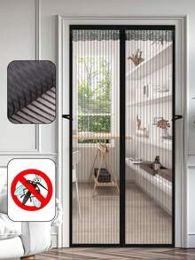1pc Magnetic Screen Door, Heavy Duty Bohemian Style Nylon Self-Sealing Mosquito Net, Hands-Free, Pet & Kid Friendly, Space Themed Bohemian Style, Easy Magnetic Strip Installation - Black - View 1