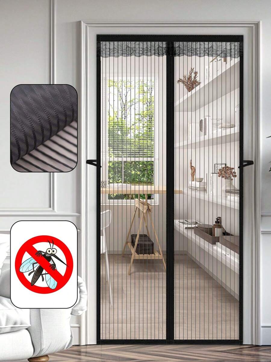 1pc Magnetic Screen Door, Heavy Duty Bohemian Style Nylon Self-Sealing Mosquito Net, Hands-Free, Pet & Kid Friendly, Space Themed Bohemian Style, Easy Magnetic Strip Installation - Black - View 1