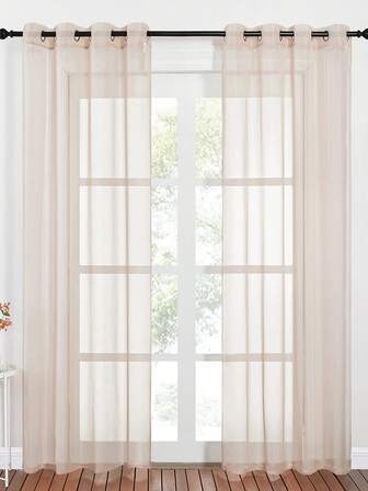 1 件优雅透明莲藕粉色薄纱窗帘，带杆袋设计，适用于卧室、客厅、厨房、浴室、现代家居装饰