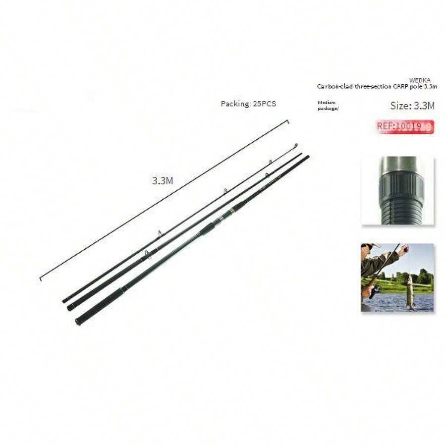 1 Kohlefaser 3,3M Karpfen Angelrute für Angler, Teleskop Angelgerät, Angelruten, Karpfen Angelzubehör