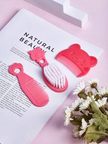3pcs/Set Bear Shaped Baby Hair Brush Set, Newborn Infant Scalp Massage Comb Brush - Multicolor - View 4