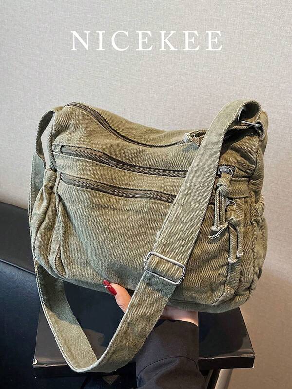 Fashionable And Artistic Retro Style Denim Bag For Women, Casual And Versatile, Niche Shoulder Bag, Large Capacity Commuter Messenger Bag, Suitable For Going Out, Dating, Shopping, Daily Matching, Office