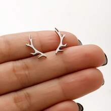 1Pair Of New Small Design Wishing Deer Antler Earrings, Fashionable, Fresh, Forest Style, Female Style, Simple, Stainless Steel, Elk Antlers, Men And Women's Models