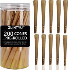 Conos Pre-Roll 200PCS, Marrón|Conos pre-enrollados naturales sin blanquear de 109 mm, fáciles de llenar y usar, incluye empujador para llenar los conos. - 1 - Ver 8