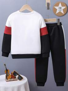 Toddler Boys' Letter Print Color Block Round Neck Sweatshirt And Sweatpants Set - Red - View 2