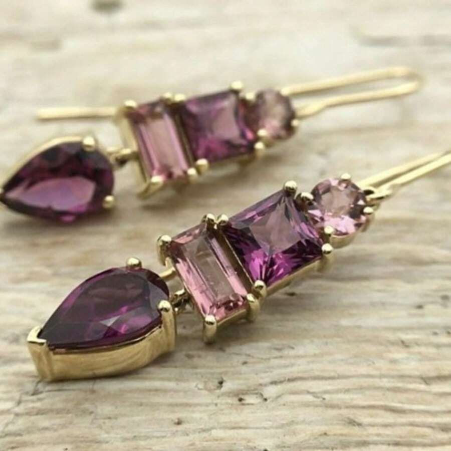 1 Pair Elegant & Simple Geometric Pendant Earrings, Paired With Purple Synthetic Cubic Zirconia, Teardrop Earrings, Romantic & Elegant Jewelry For Women On Holidays And Formal Occasions