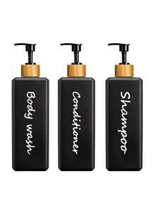3PCS 500ML Shampoo And Conditioner Dispenser With 3 Waterproof Labels, Refillable Shampoo Pump Bottles For Shower Soap For Bathroom Home Bathroom Decor Fall Decor Back To School - Black - View 7