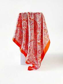 1pc Women's 90cm Paisley Printed Bandana, Simulated Silk Headband, Large Square Scarf, Versatile Hair Band And Headband, Fashion Neck Wrap, Ideal For Dressing Up Your Look, Casual Or Elegant Outfits, Daily Wear, Travel, And Chic Gift Idea - 黑色 - 查看 10